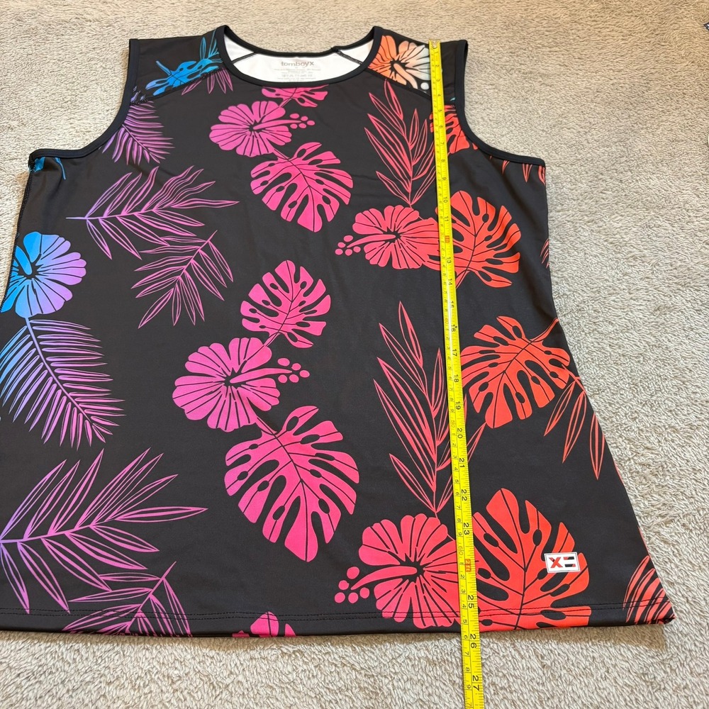 TomboyX Performance Tank L/XL Tropical Floral Athletic Muscle Top Gender Neutral - Picture 6 of 10